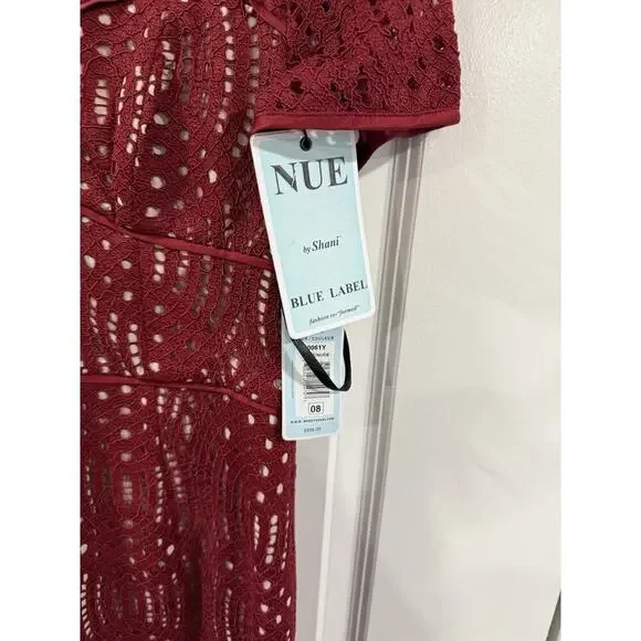 NUE by Shani Blue Label Lace Dress Size 8 Wine Nude Sheath NWT - Picture 7 of 10